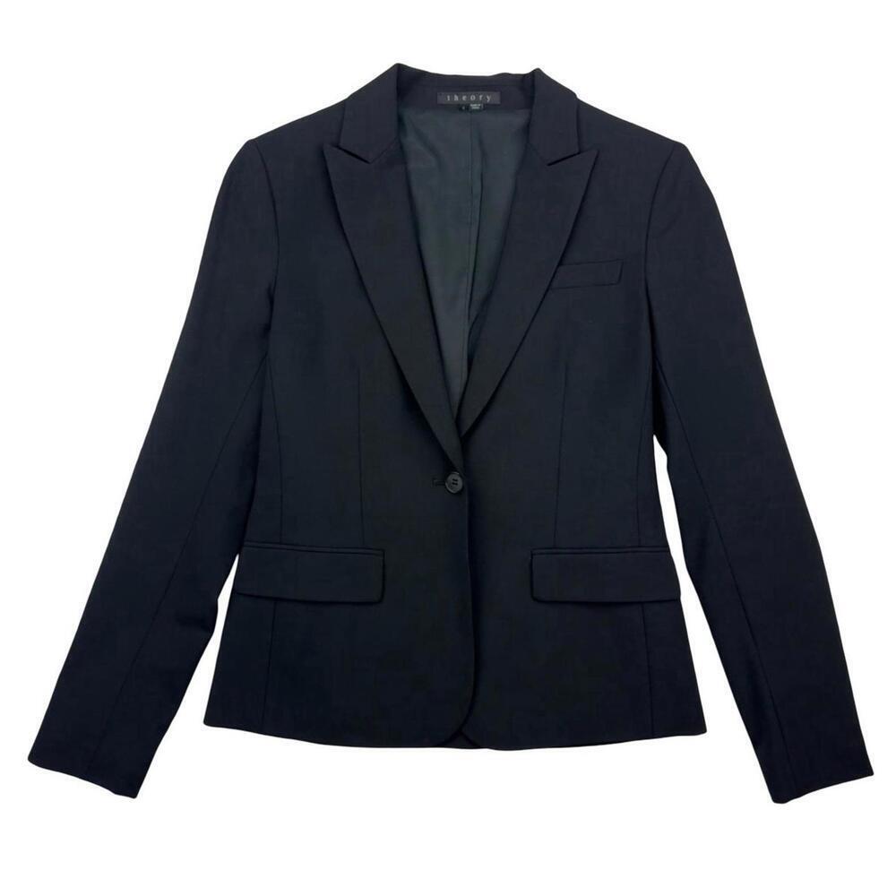 Theory Gabe B Wool Single Button Blazer Jacket Black Size US 4